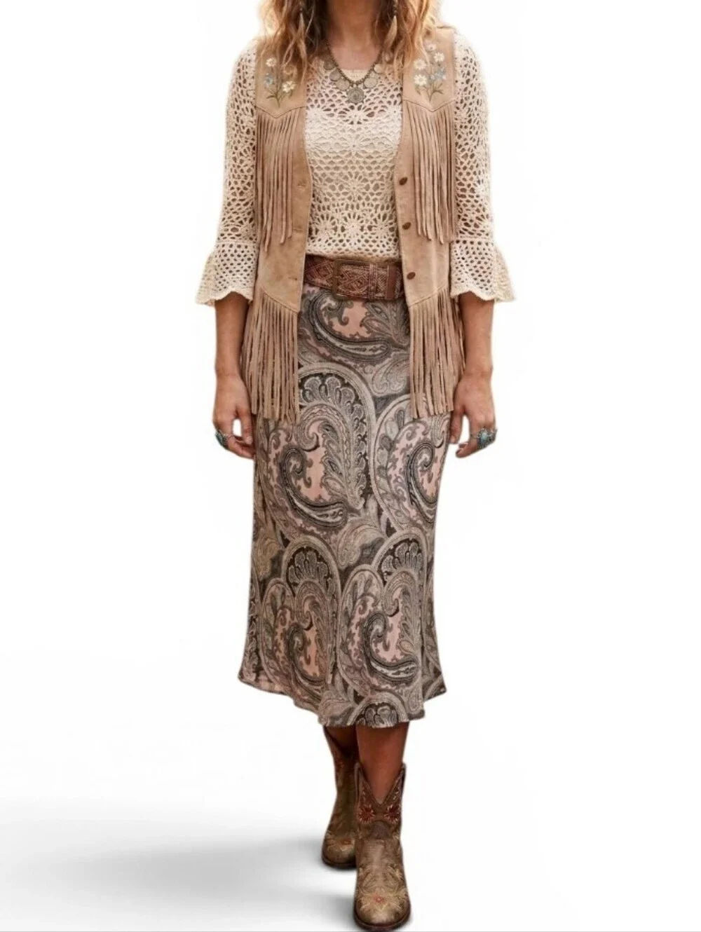 Michael Kors 100% Silk Paisley Midi Skirt Sz 4 Pink Green Brown